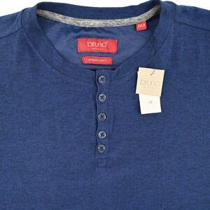 NWT Bruno Milano Men Super Soft Blue Space Dye Long Sleeve Henley Shirt 2XLB